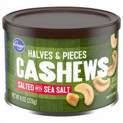 CASHEWS HALVES & PIECES SALTED WITH SEA SALT - KROGER - 8 OZ