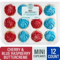 Bakery Fresh White Mini Cupcakes with Cherry and Blue Raspberry Buttercreme Icing