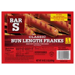 Bar-S Classic Bun Length Franks Hot Dog 8 Franks Per Package 1 Lb