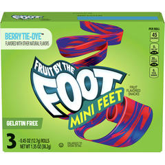 Fruit by the Foot Mini Feet, Berry Tie Dye, 3-0.45 oz Rolls