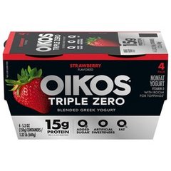 Oikos Triple Zero Strawberry High Protein Nonfat Greek Yogurt Cups