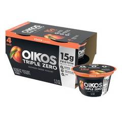 Oikos Triple Zero Non Fat Peach 15g Protein Blended Greek Yogurt Cup - 4ct