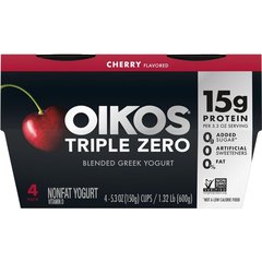 Oikos Triple Zero Non Fat Cherry 15g Protein Blended Greek Yogurt Cup 4 ct