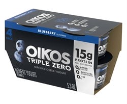 Oikos Triple Zero Blueberry 15g Protein Blended Greek Yogurt Cups - 4 ct