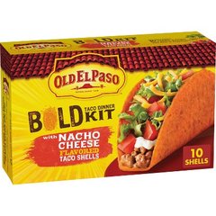 Old El Paso Bold Dinner Kit 10 Nacho Cheese Taco Shells, Sauce, Mix 9.5 Ounces