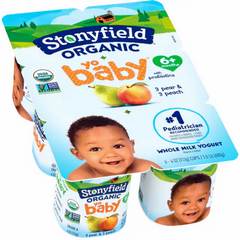 Stonyfield Organic YoBaby Pear & Peach Whole Milk Baby Yogurt, 4 oz Cups, 6 ct Pack
