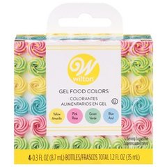 Wilton Pastel Yellow Pink Green & Blue Gel Food Colors - 4 ct
