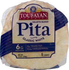 Toufayan Hearth Baked Classic White Pita 6 Count