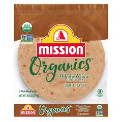 Mission Organics Whole Wheat Flour Tortillas Soft Taco Size 6 Count