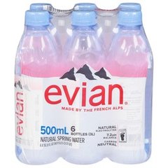 evian Natural Spring Water Bottles - 6-0.5 Liter