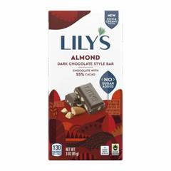 Lilys Almond Dark Chocolate Style No Sugar Added Sweets Bar - 3 Oz