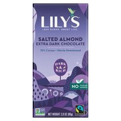 Lily's Salted Almond Extra Dark Chocolate Style No Sugar Added Sweets Bar 2.8 oz