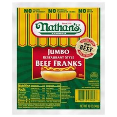 Nathan's Famous Restaurant Style Jumbo Beef Franks Dinner Size 12 Oz
