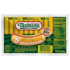 Nathan's Famous Skinless All Beef Franks, Bun Length 8 Ea